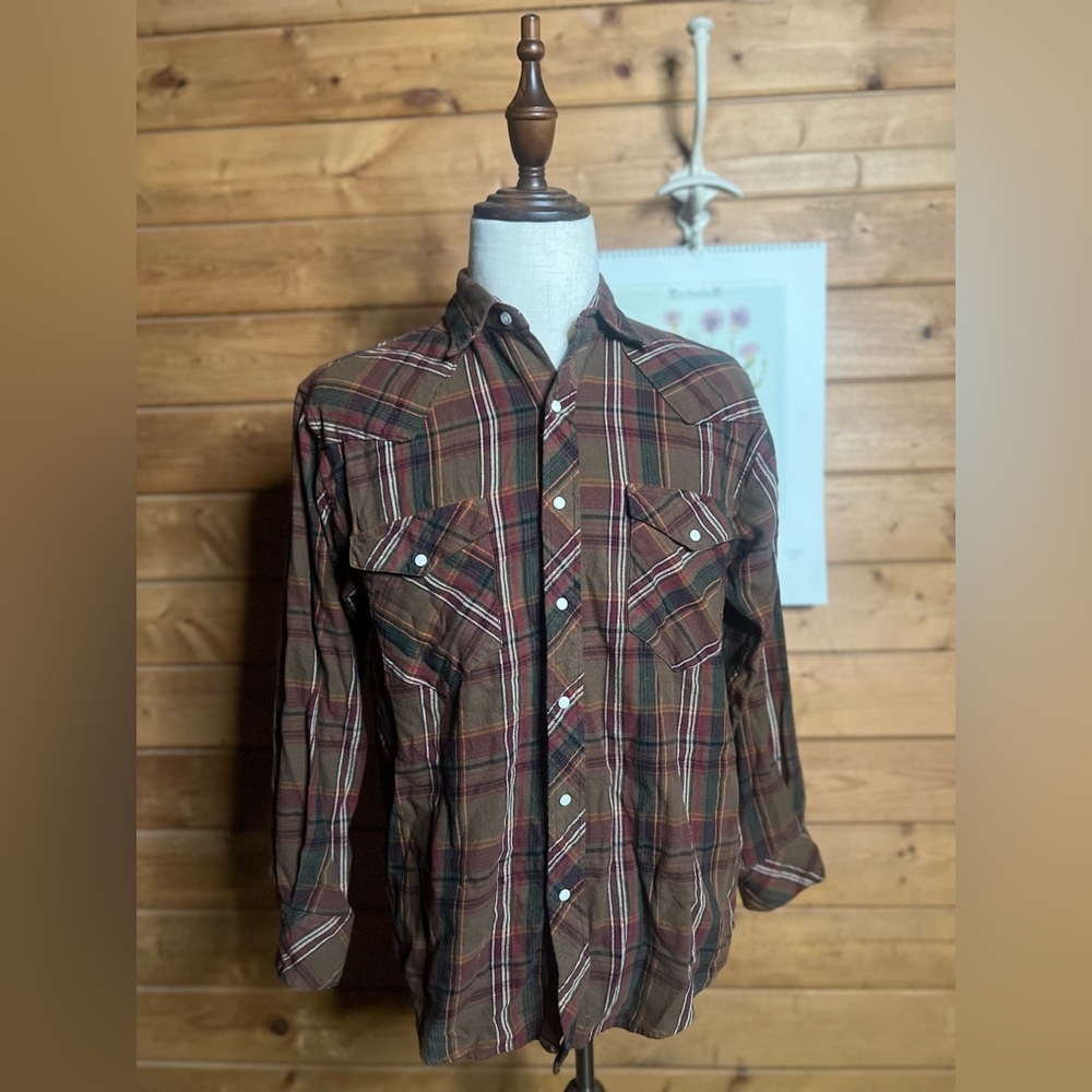 Resistol Double R Vintage Plaid Western Matte White Snap Shirt Flannel Men’s M